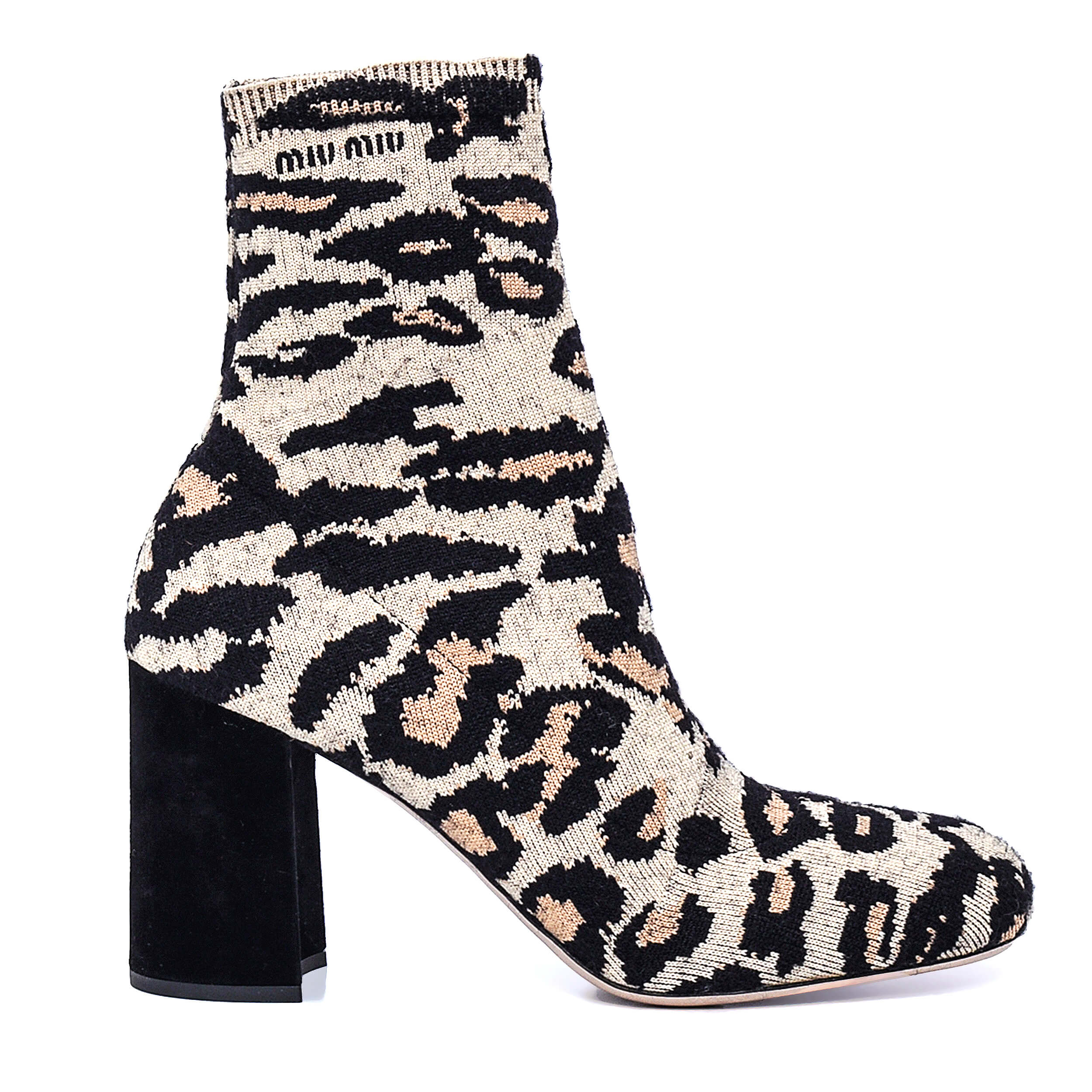 Miu Miu - Leopared Print Jacquard Socks Boots in Beige / 38